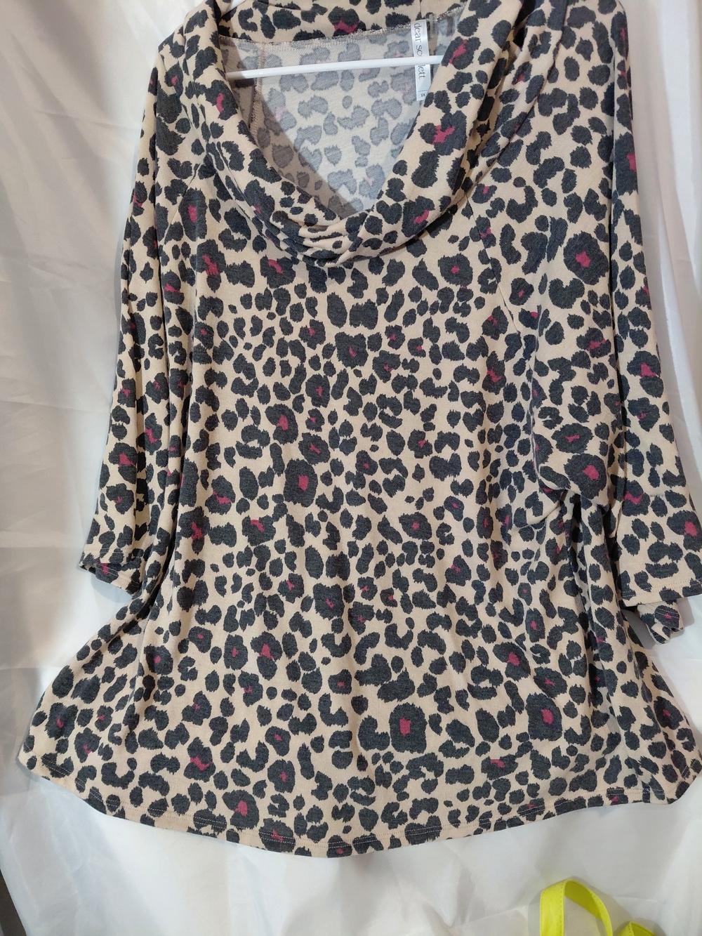 Cowl-Neck Leopard Print Tunic in Beige with Pink Accents - Picture 3 of 10